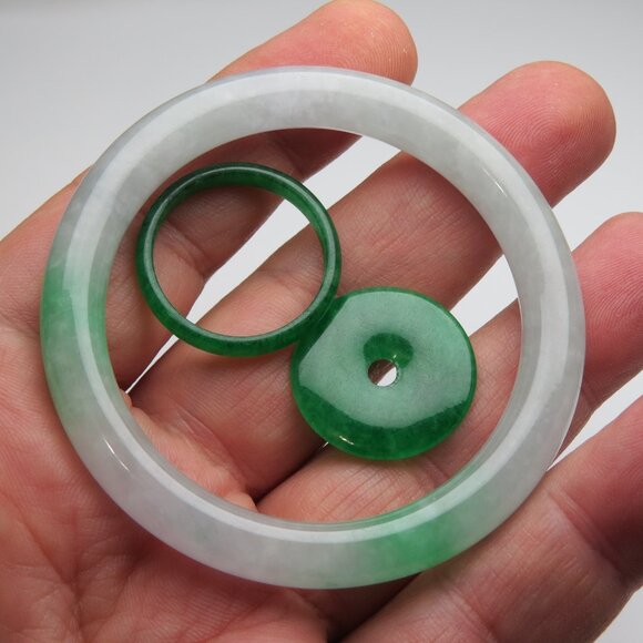 "Natural Jade bangle +   REE Jade Ring & Jade Donut 50mm " - Picture 1 of 3